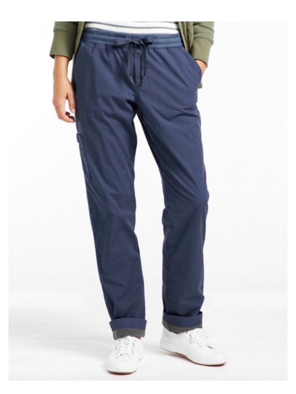 L.L. Bean Stretch Ripstop Pull-On Pants, Slim-Leg Fleece-Lined Blue Size X-Large